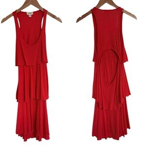 Anthropologie Puella Orange Tiered Tank Midi Dress Size XS Striped Open Back